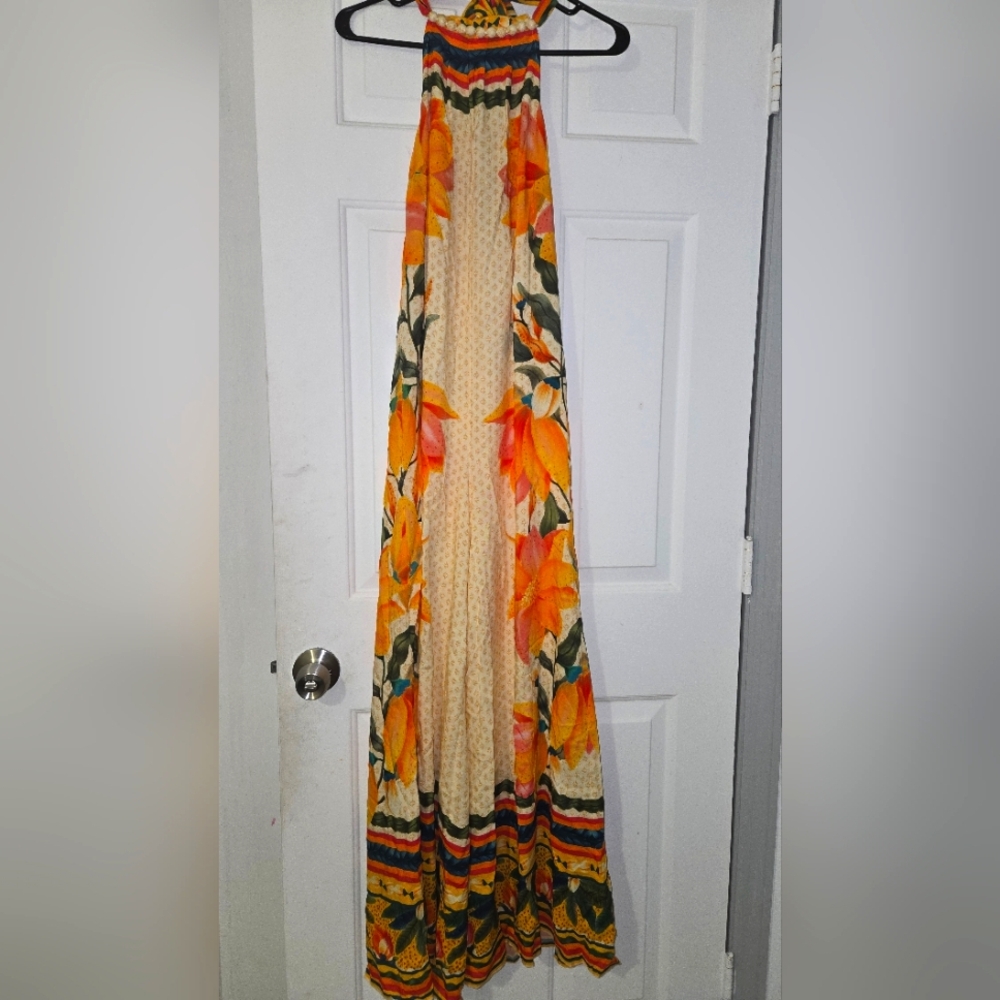 Farm Rio Floral Halter Jumpsuit- Orange and Cream